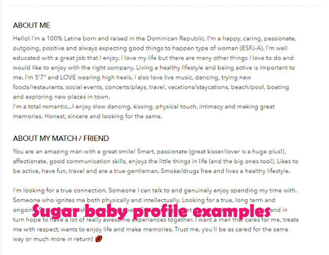 sugar baby profile examples, ssugar baby bio examples